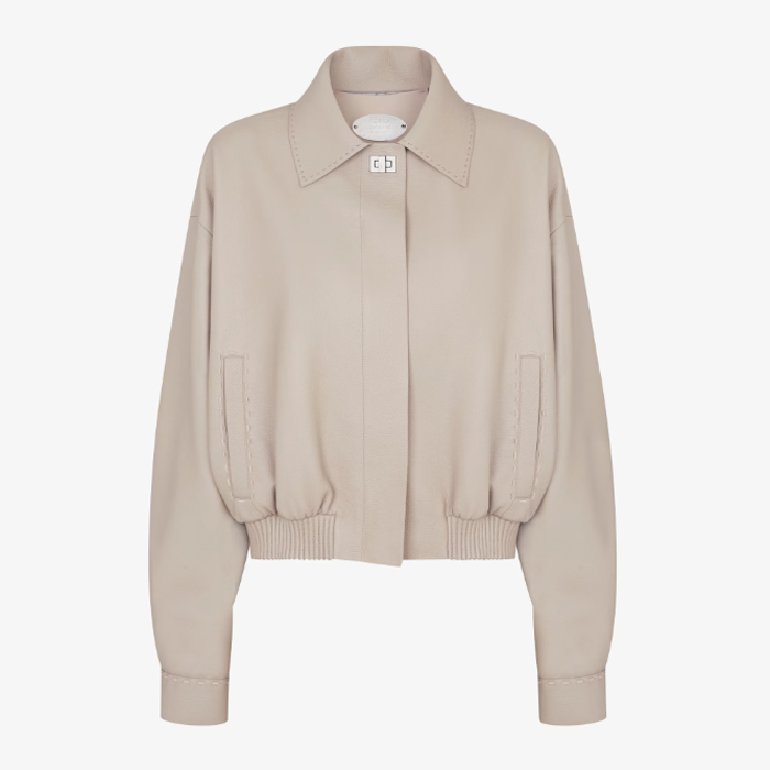 [Fendi] ��� Dove grey leather bomber jacket FPJ875ARTZF0QD3