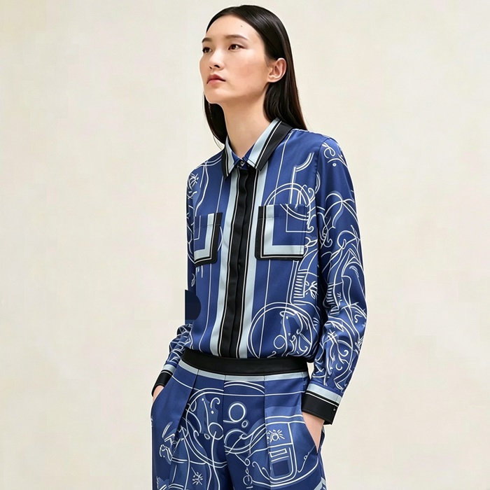 [Hermes] �����޽� "Ex-Libris a Main Levee" classic shirt H6E0632DNR734