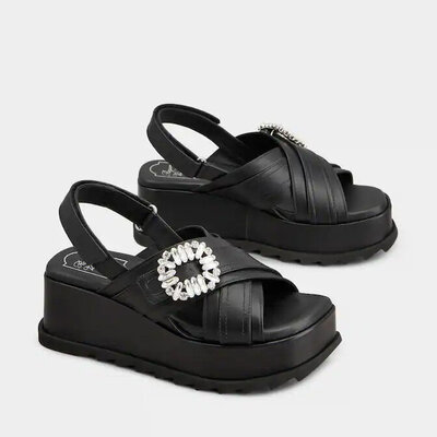 [ROGER VIVIER] ������� Slidy Viv' Wedge Sandals in leather RVW7754472091TB999