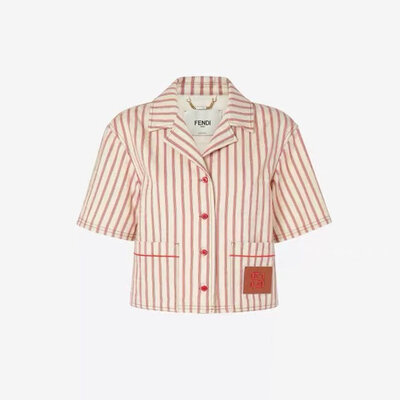 [FENDI] ��� Shirt Beige FF denim shirt with red stripes FLF862AOHTF1W21