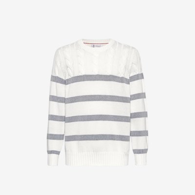 [Brunello Cucinelli] ���ڷ� ��ġ�ڸ� Striped Cotton Sweater - Multicoloured 24031533