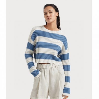 [Brunello Cucinelli] ���ڷ� ��ġ�ڸ� Striped dazzling cotton English rib cropped sweater 242MDV557200P