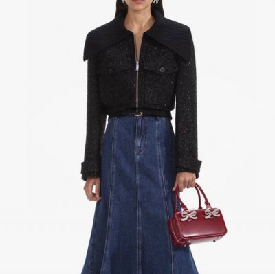 [Self portrait] ���� ��Ʈ����Ʈ Black Tinsel Boucle Bomber Jacket