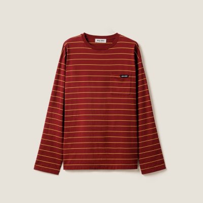 [Miumiu] �̿�̿� �ս����� ��ư ���� Ƽ���� Long-sleeved cotton jersey T-shirt MJL014 14RT F0927 S OOO