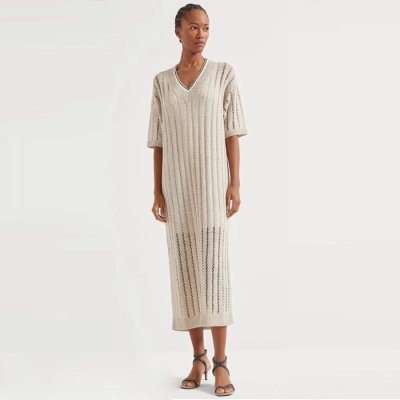 [Brunello Cucinelli] ���ڷ� ��ġ�ڸ� Dazzling ribbed net knit dress in linen 251MCO559A92