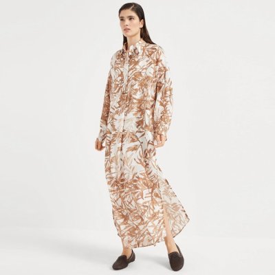 [Brunello Cucinelli] ���ڷ� ��ġ�ڸ� Silk herbarium print pongee shirt dress with monili 251MQ999ARA91