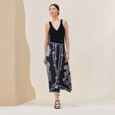 [Hermes] �����޽� "Brides de Gala en Fleurs Esquisse" flared skirt H5E0337D15H36