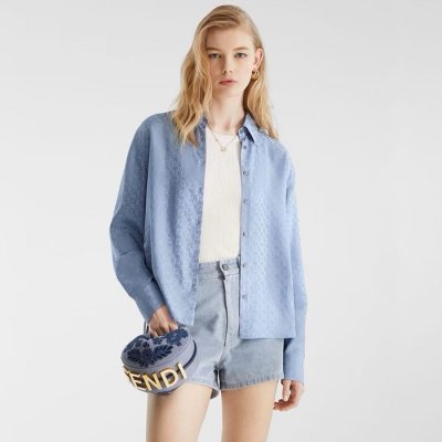 [Fendi] ��� Blue silk FF jacquard shirt FS8272AUQGF1T69
