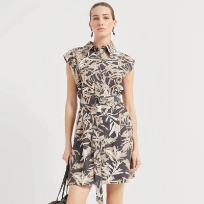 [Brunello Cucinelli] ���ڷ� ��ġ�ڸ� Cotton herbarium print poplin belted mini shirt dress 251ML900A5348 