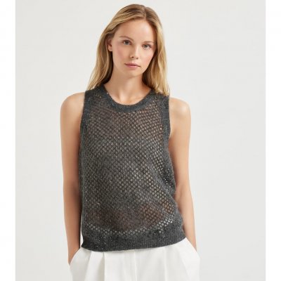 [Brunello Cucinelli] ���ڷ� ��ġ�ڸ� Mohair, cotton and wool dazzling mesh knit top 252MPS732410