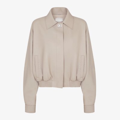 [Fendi] ��� Dove grey leather bomber jacket FPJ875ARTZF0QD3