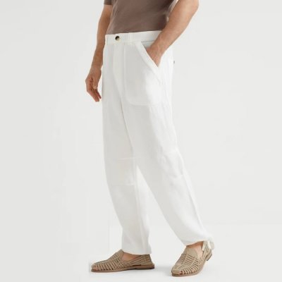 [Brunello Cucinelli] ���ڷ� ��ġ�ڸ� Garment-dyed relaxed fit trousers in linen gabardine with patch pocke