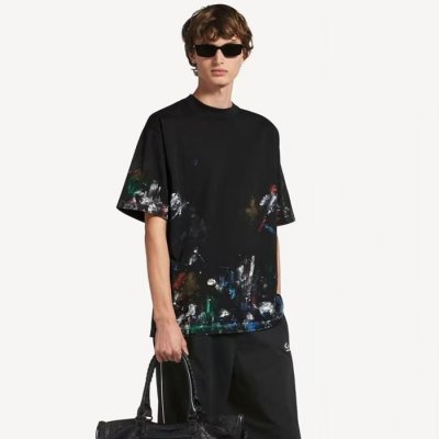 [Balenciaga] �߷��þư� Men's Painter's Shirt Medium Fit T-shirt in Black 764235TUVJ71000