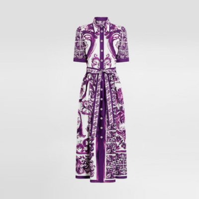 [D & G] ��ü�ذ��ٳ� Majolica-print midi dress F6JFNTFI5JP