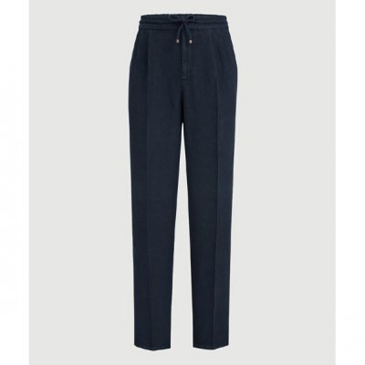 [Brunello Cucinelli] ���ڷ� ��ġ�ڸ� Garment-dyed trousers in linen gabardine with drawstring and double p