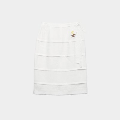 [Prada] ����� Embroidered slubbed linen skirt P180IR_122G_F0009_S_OOO