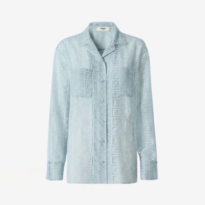 [Fendi] ��� Light blue silk blend burnout shirt FS8360AWA2F1W17