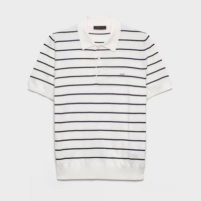 [Prada] ����� Short-sleeved striped cotton polo shirt UMF327