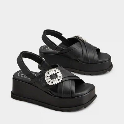 [ROGER VIVIER] ������� Slidy Viv' Wedge Sandals in leather RVW7754472091TB999